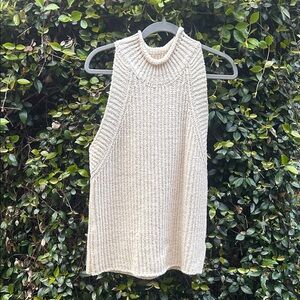 Cozy Beige Sleeveless Turtleneck Sweater